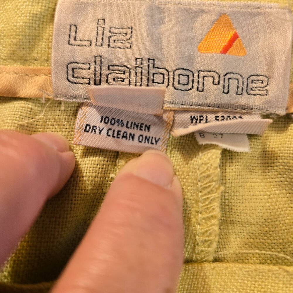 Women's Pants Chartreuse Liz Clairborne size 12 Linen Side Zip Pockets 1990s - Picture 10 of 15